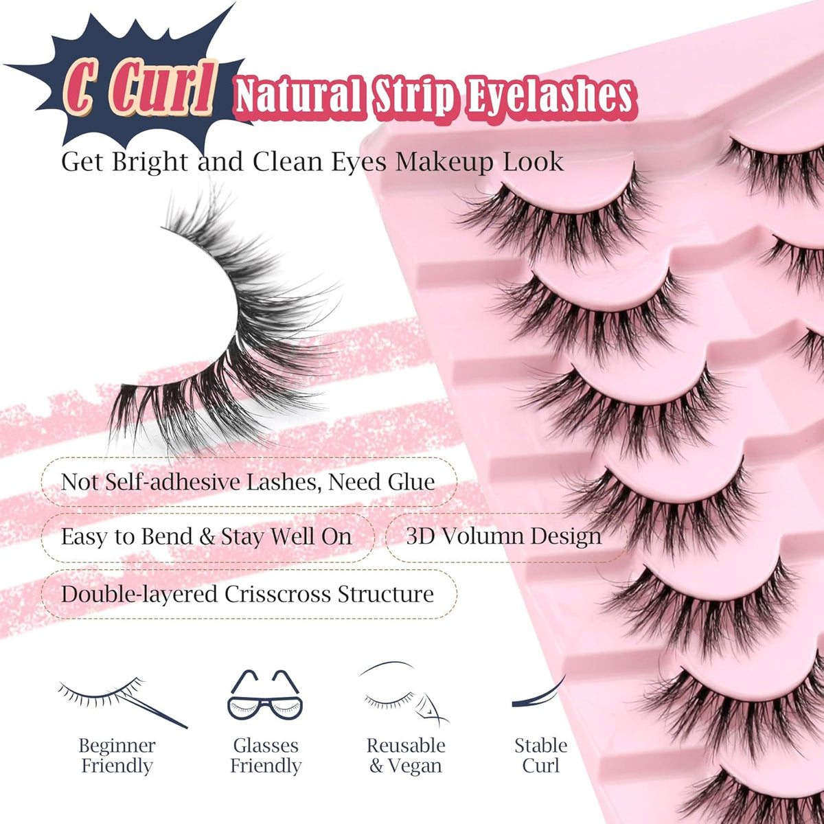 Lashes Natural Cat Eye Lashes Wispy Eyelashes 15mm False Eyelashes Wispy Lashes 3D Volume Strip