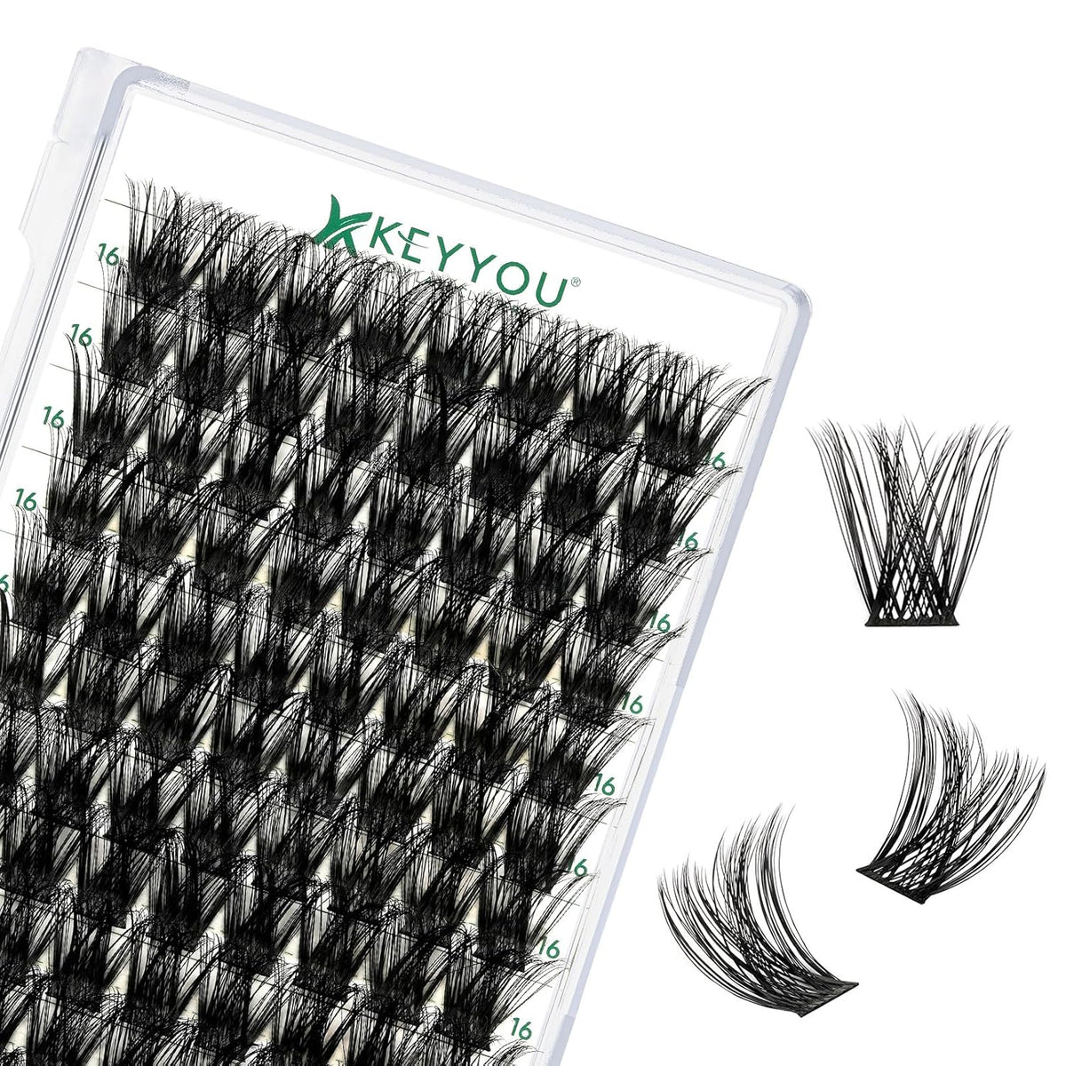 Lash Clusters 96pcs Individual Lashes Y01 C Curl 16mm Cluster Lashes KEYYOU Volume Wispy Lash