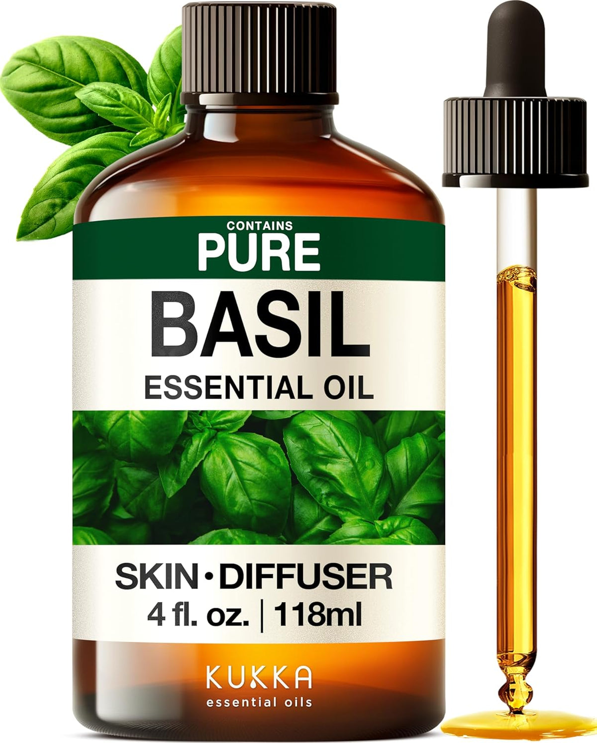Kukka Basil Essential Oil for Diffusers - 4 Fl Oz - Basil Oil for Skin & Aromatherapy Scent Massage