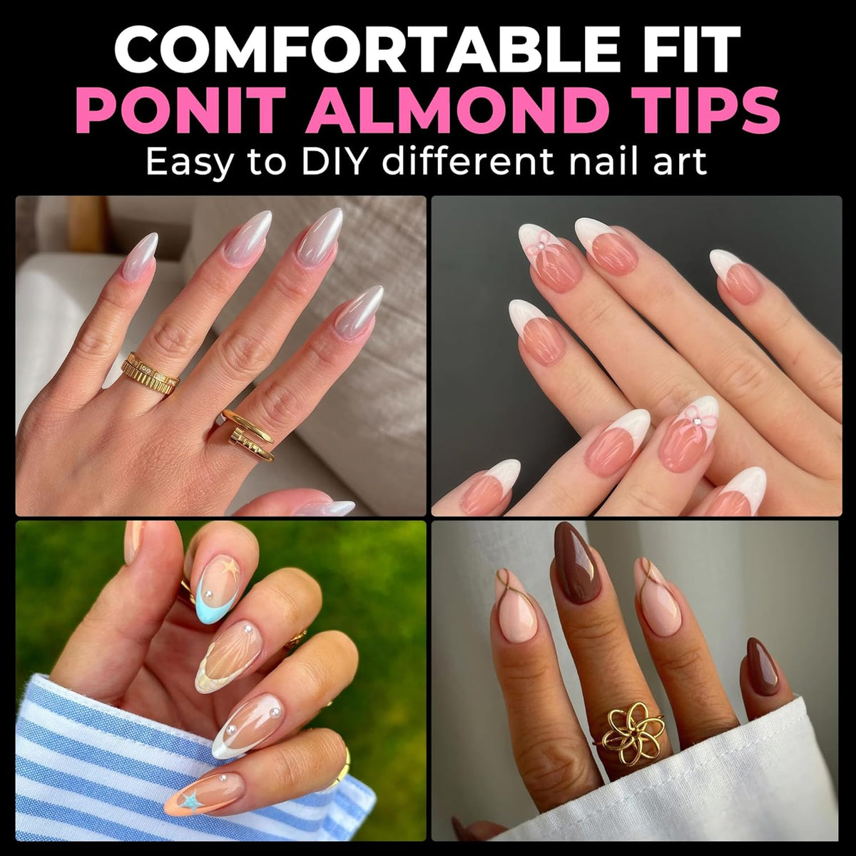 UNA GELLA Almond Nail Tips, 216pcs Pointed Almond Gel Nail Tips Pre-shape Half Matte Full Cover