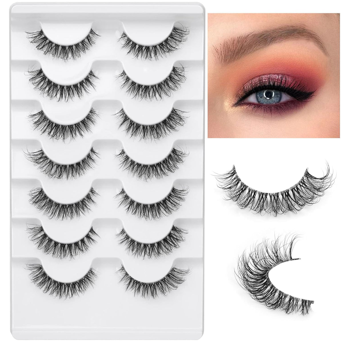 JIMIRE Demi-wispies Faux Mink Eyelashes with Clear Band Russian Strip Lashes Fluffy Natural Look