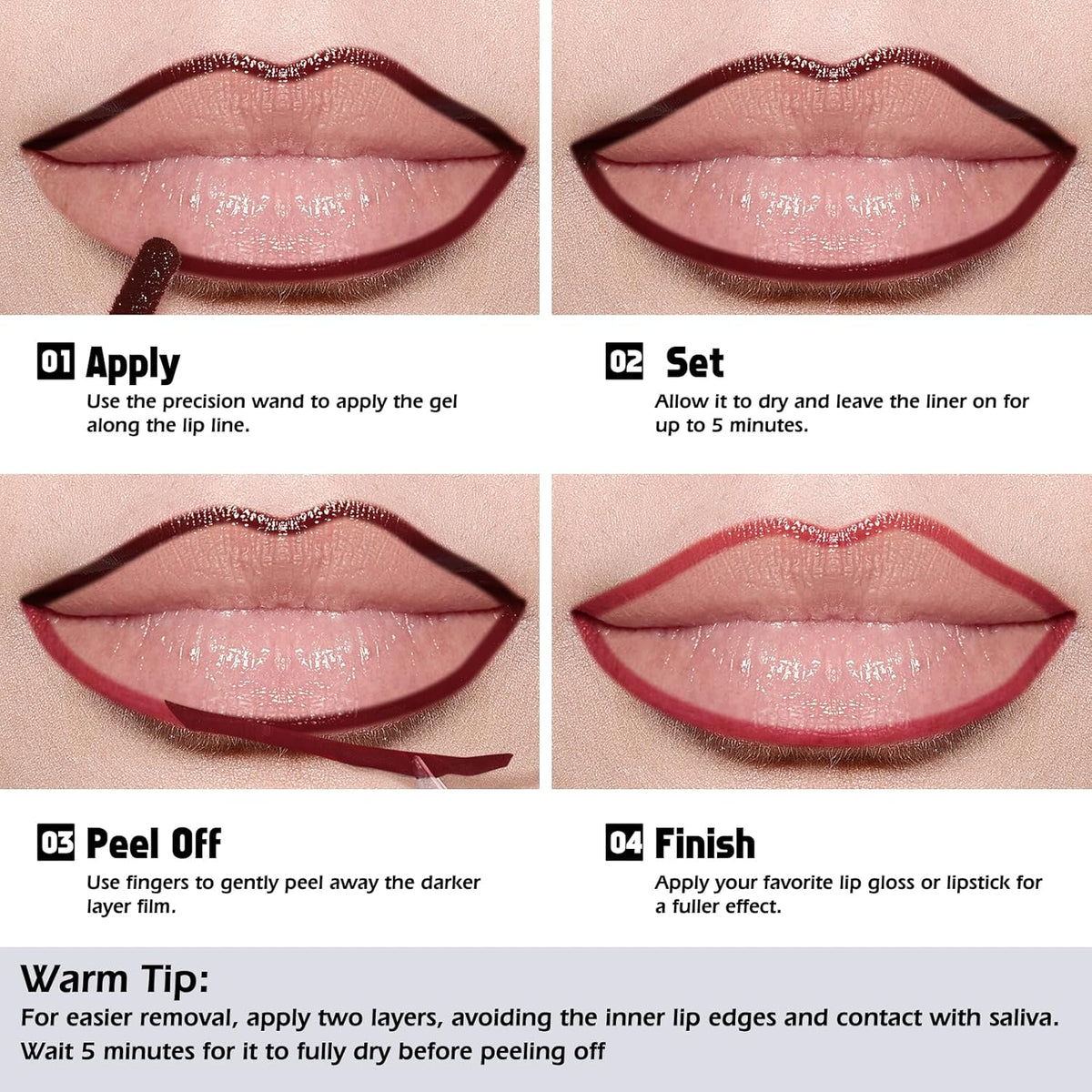 KIMUSE Peel Off Lip Liner Stain, Long Lasting Lip Tint Stain Peel Off, Waterproof, Transfer-Proof