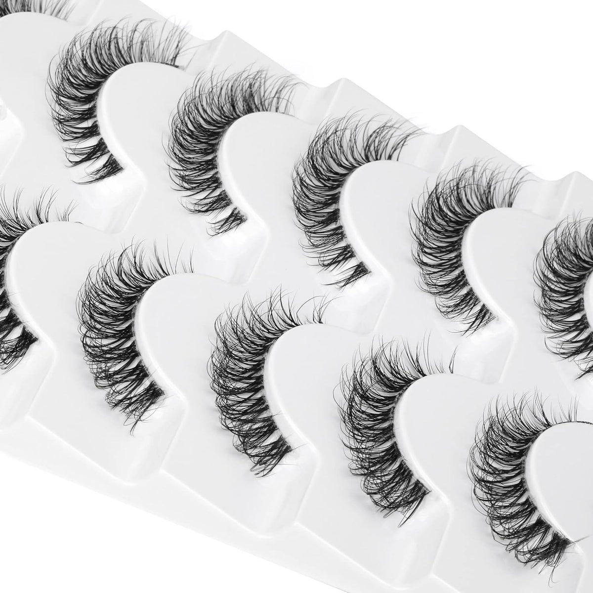 JIMIRE Demi-wispies Faux Mink Eyelashes with Clear Band Russian Strip Lashes Fluffy Natural Look