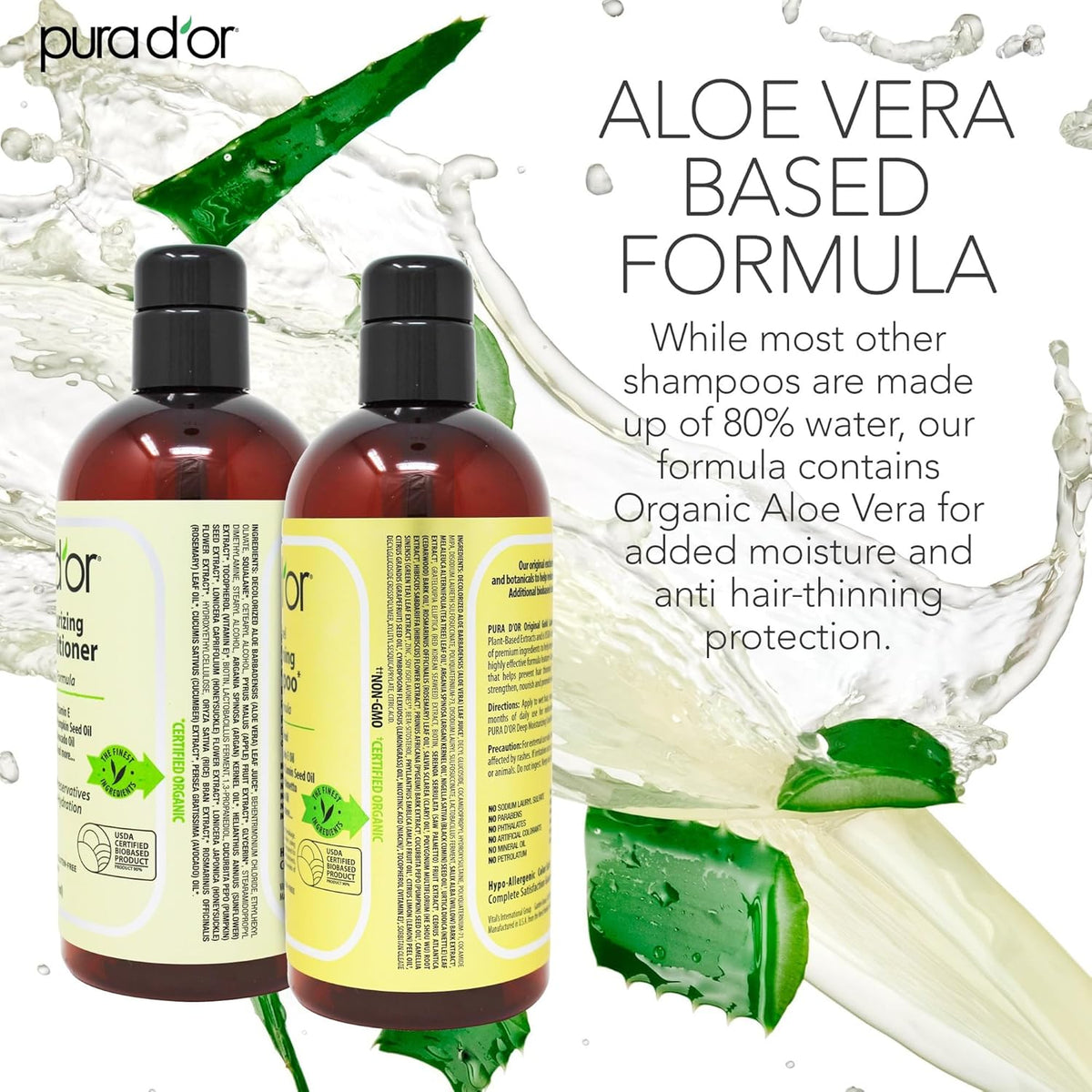 PURA D'OR Anti-Thinning Biotin Shampoo & Deep Moisturizing Conditioner Original Gold Label Set