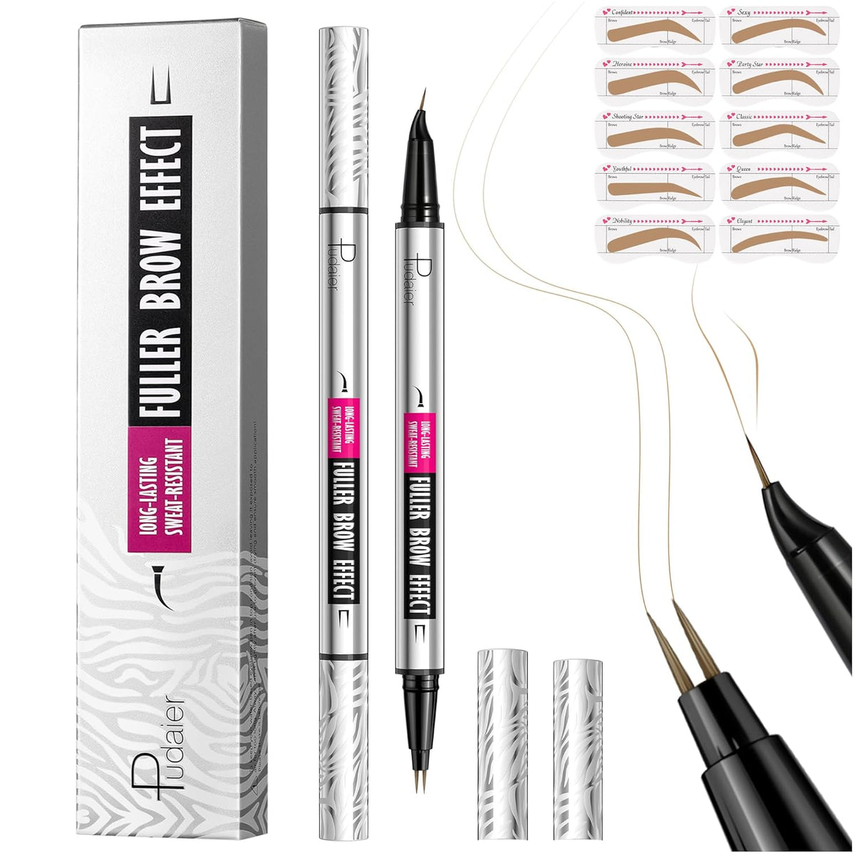 2 Pack 2 Fine Tip Eyebrow Pen, Waterproof Filling Faux Brow Makeup Pencils for Women with Precise