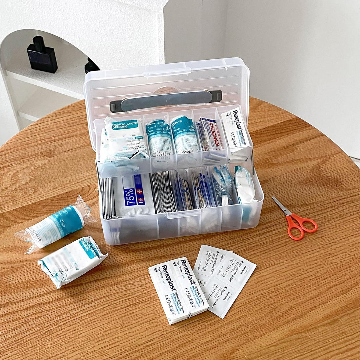 Bandage Organizer with Lid and Handle, Plastic Bandaid Storage Container for Home Medicine Cabinet