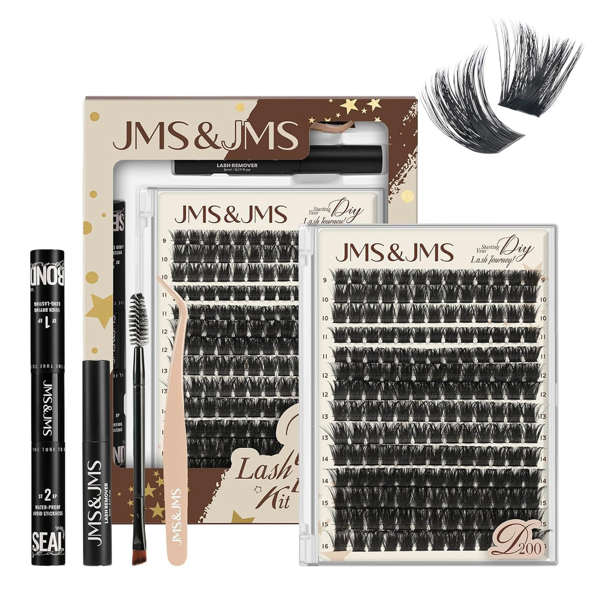 JMS&JMS DIY Lash Extension Kit Lash Clusters Kit 200D D Curl Individual Lashes Eyelash Extension
