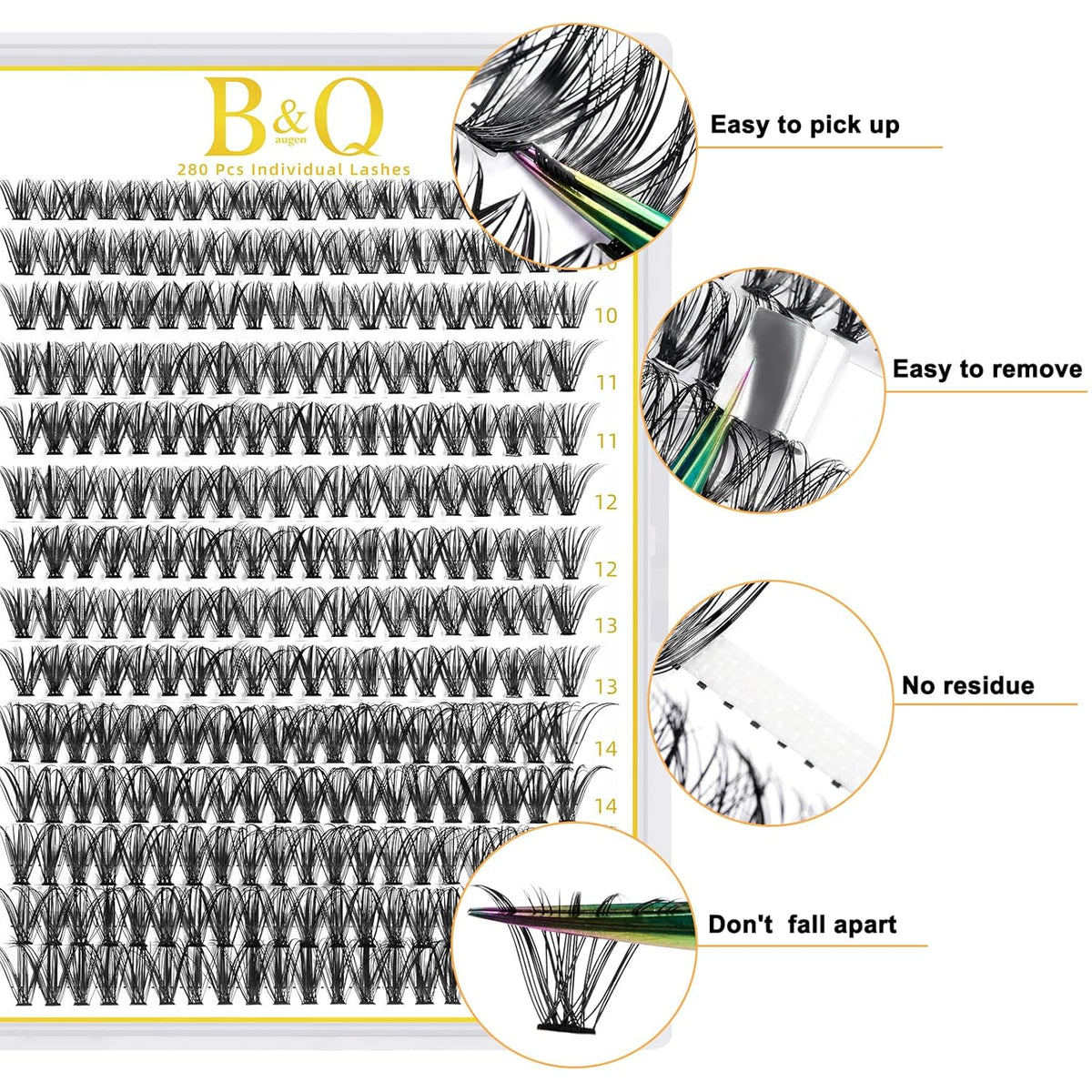 B&Qaugen Lash Clusters 40D-C-9-16MIX Individual Lashes 280 Clusters False Eyelash 20D 30D 40D Lash