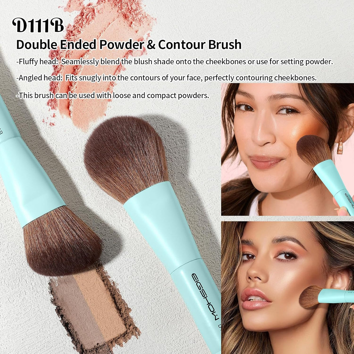 EIGSHOW Makeup Brush Set, 3Pcs Dual Ended Face Makeup Brushes for Foundation Powder Contour