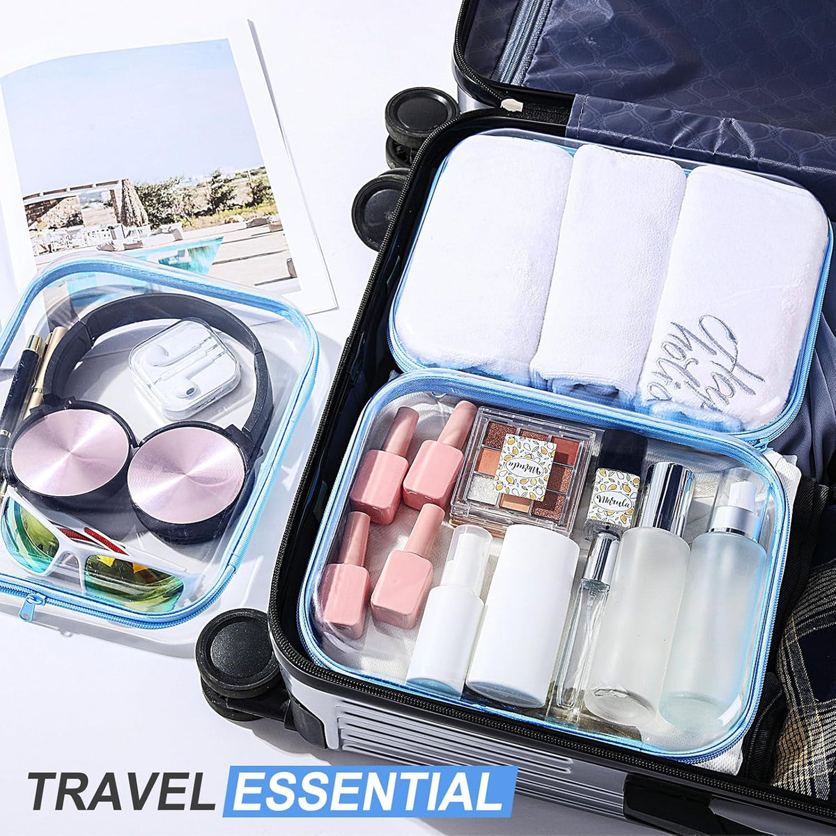 Hoolerry 3 Pcs Clear Hard Zipper Case Plastic Pouch Transparent Hard Case Clear Makeup Bag Portable