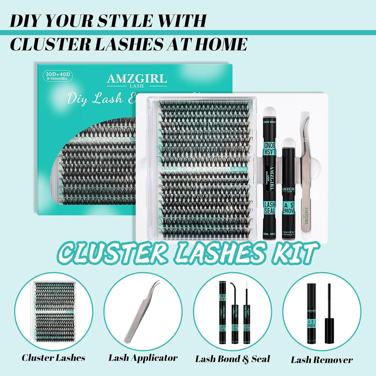 Lash Clusters Kit 320Pcs,DIY Individual Lashes Extension Kit,Lash Bond And Seal,Lash Remover For