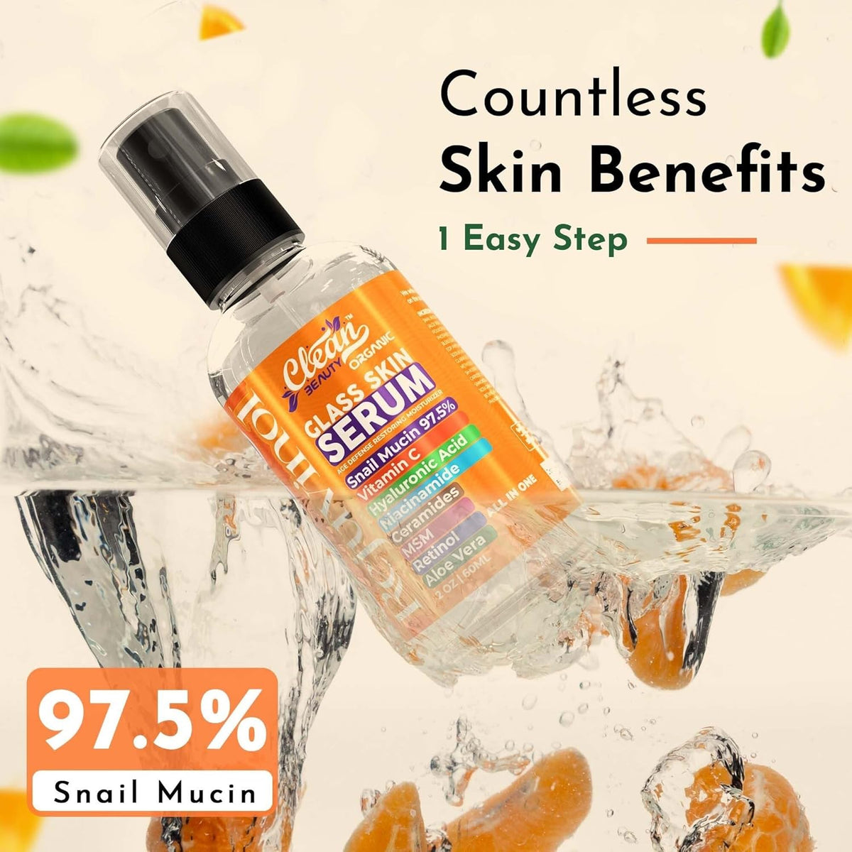 Clean Beauty Snail Mucin Serum Vitamin C Face Serum Anti Aging with Hyaluronic Acid Niacinamide
