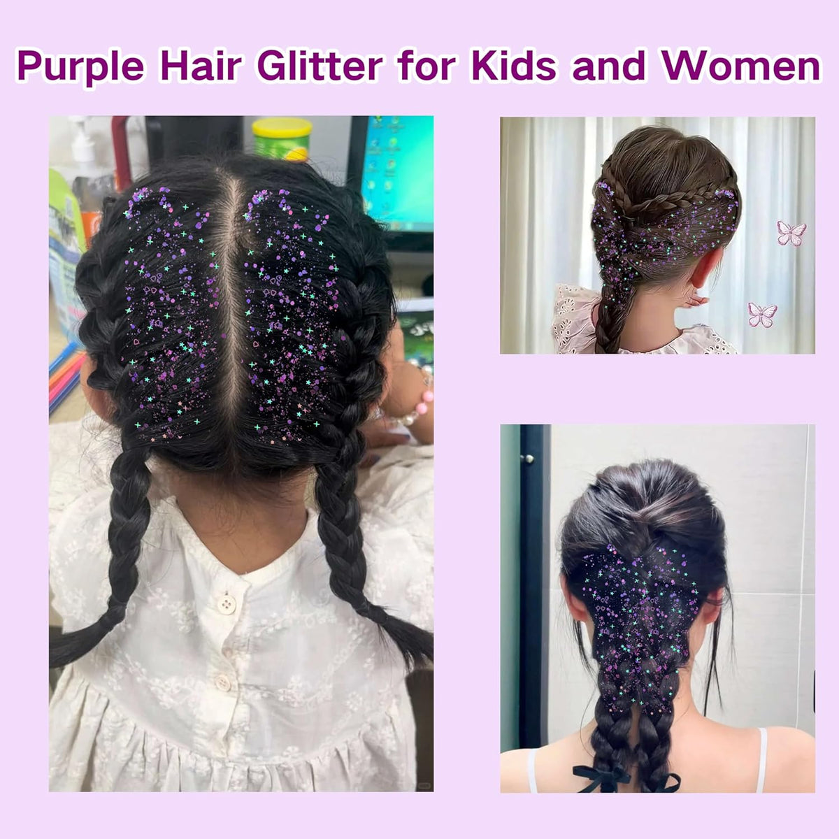 MEICOLY Purple Face Body Glitter,Mermaid Sequins Hair Glitter Makeup,Sparkly Face Glitter for Women