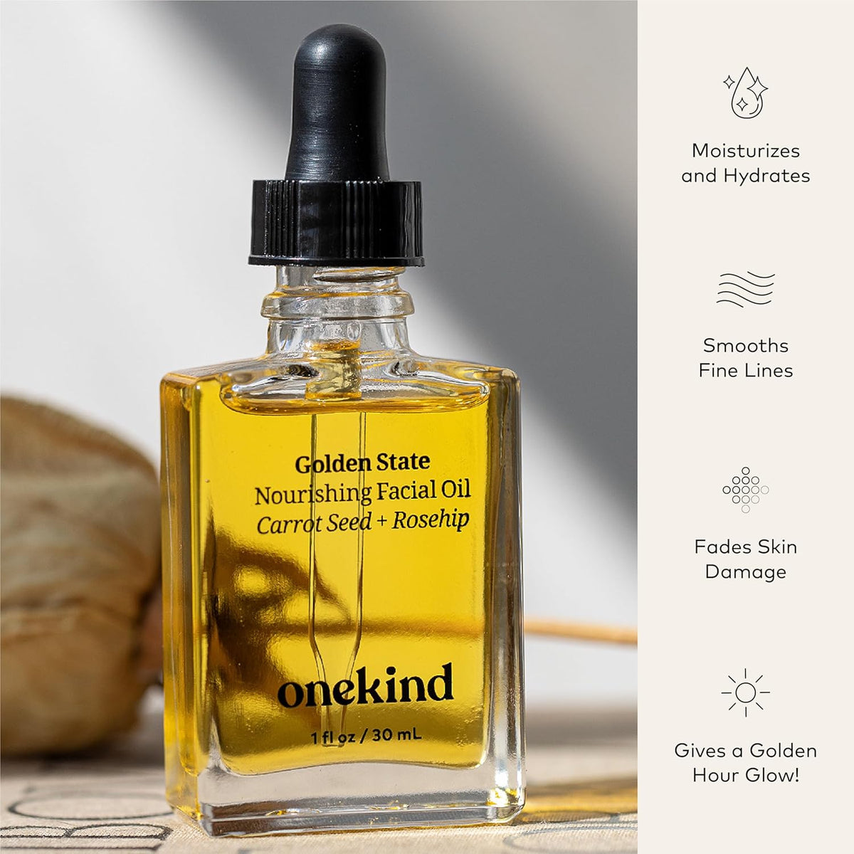 Onekind Golden State Anti Aging Botanical Face Oil with Rosehip Seed Oil, Sea Buckthorn Extract