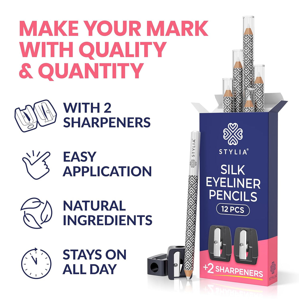 Stylia Waterproof White Eyeliner Pencil For Women – Long-Lasting Microblading Supplies Brow Pencil