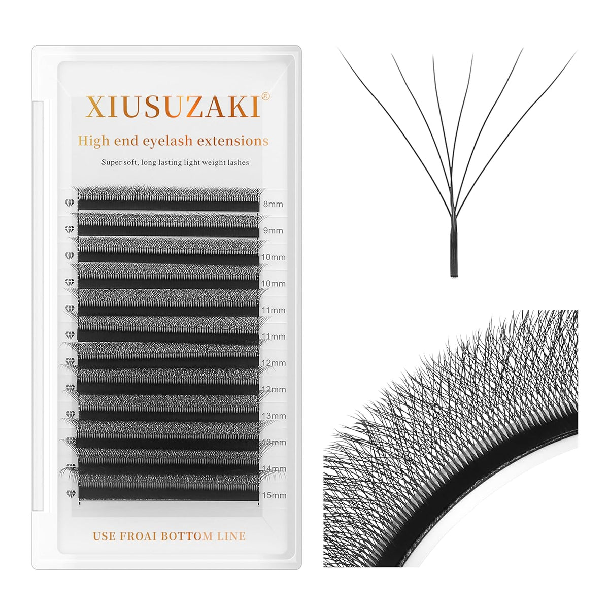 W Lash Extensions 6D Eyelash Extensions W Shape 0.07mm Thickness C Curl Mix 8-15mm Premade Fans