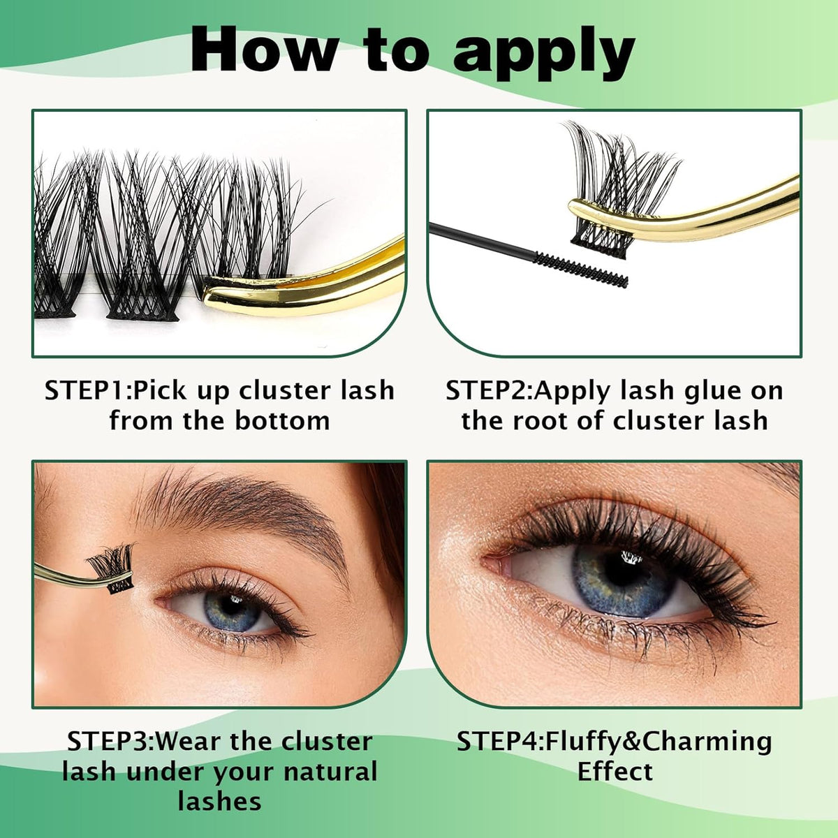 Lash Clusters 96pcs Individual Lashes Y01 C Curl 10mm Eyelash Clusters KEYYOU Volume Wispy Lash