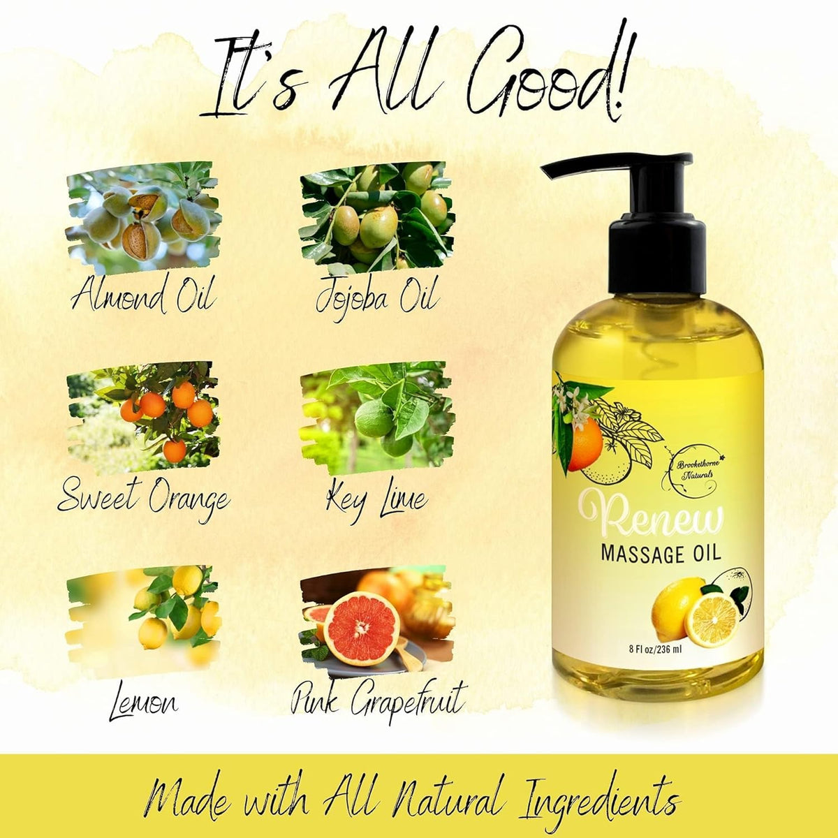 Renew Massage Oil with Orange, Lemon & Peppermint Essential Oils - Great for Massage Therapy or