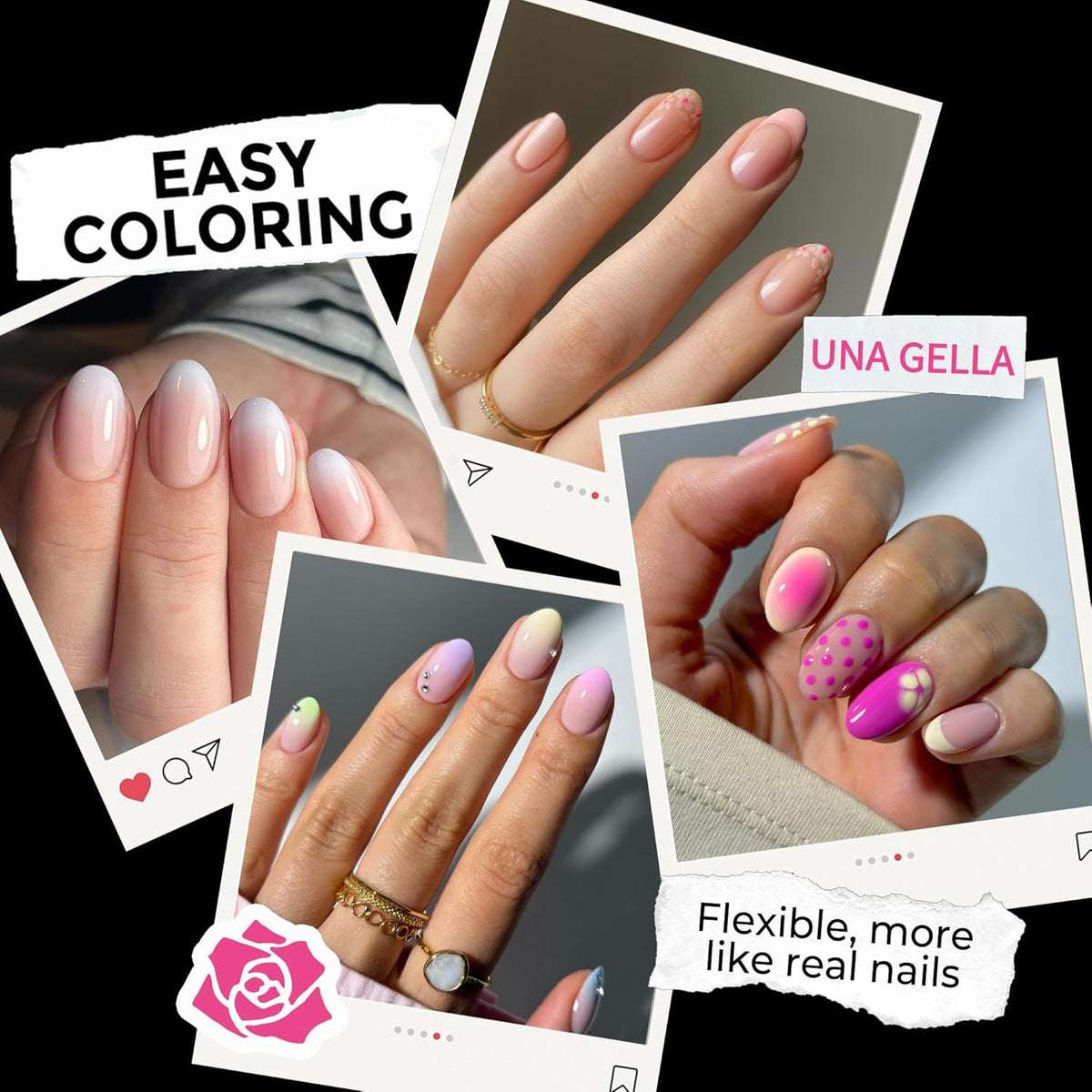 UNA GELLA Short Almond Round Fake Nails 216pcs Almond Press on Nails Pre-Shape Oval Gel Nail Tips