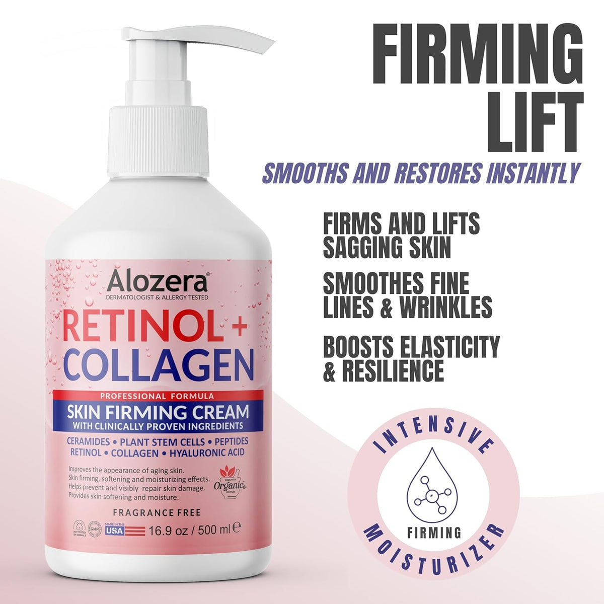 Skin Firming Retinol Collagen Body Lotion with Stem Cells for Aging Skin and Wrinkles, Non-Greasy