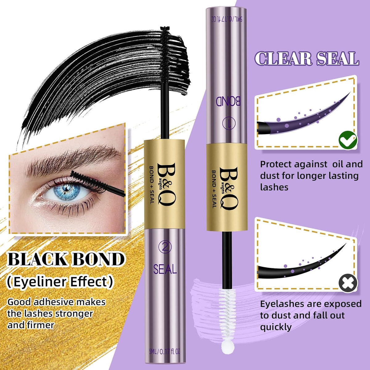 B&Q Lash Cluster Glue 10ml, Waterproof Bond and Seal Lash Glue, Long Lasting cluster lash glue, 2