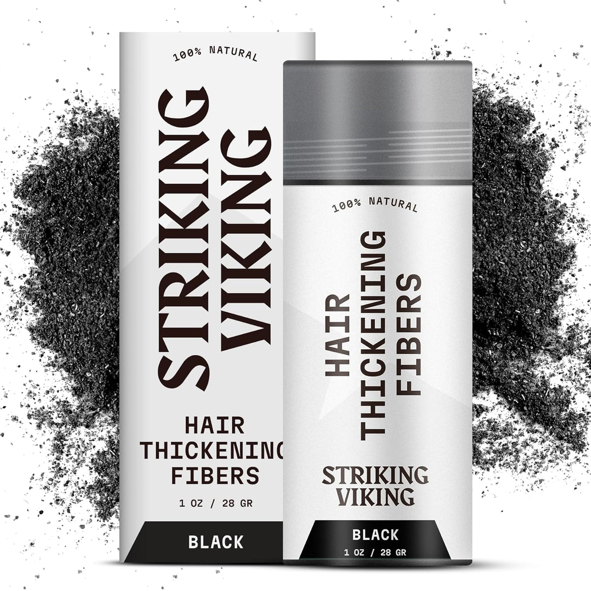 Striking Viking Hair Building Fibers - 28g, Black - Fuller Look Thinning Hair Fibers - Bald Spot