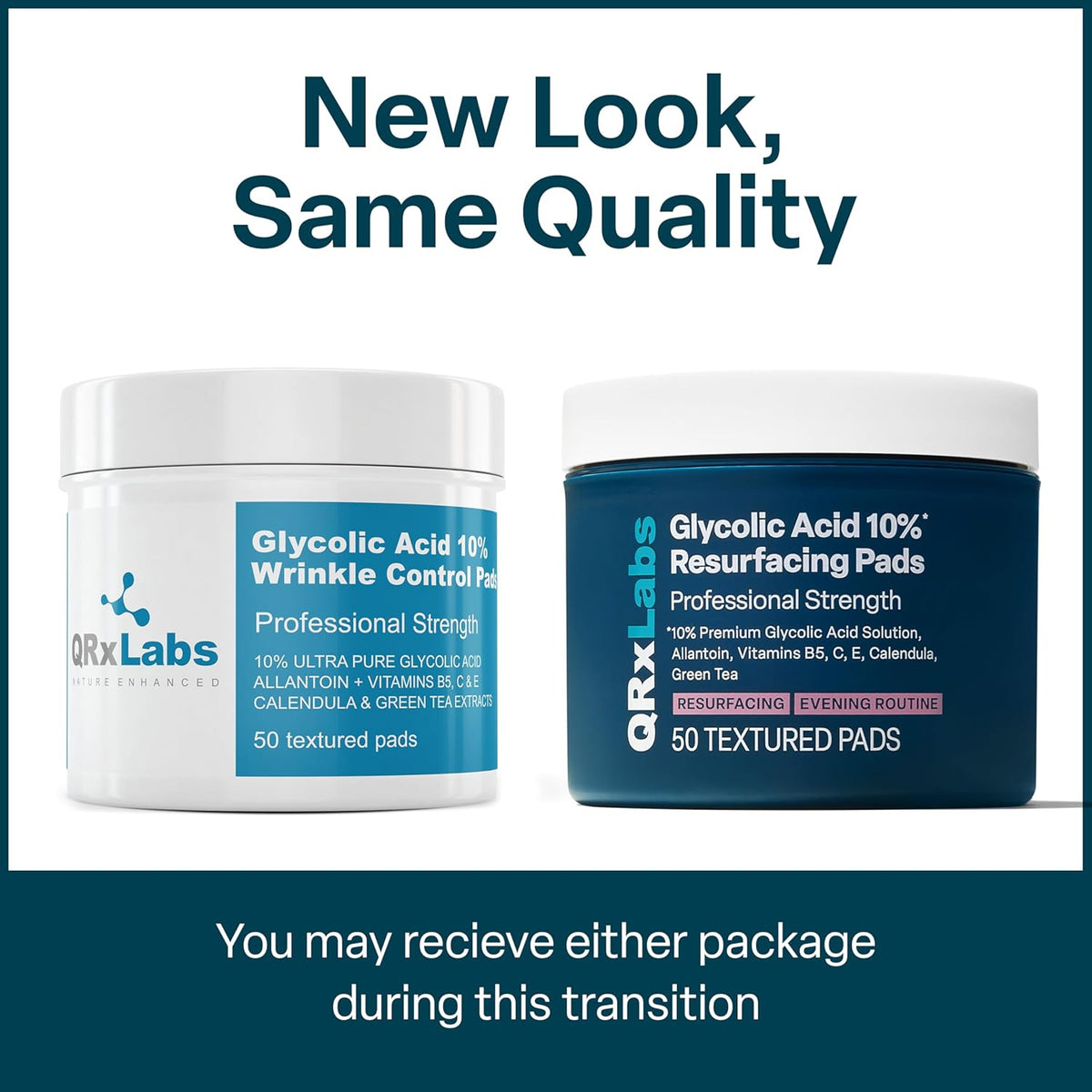 QRxLabs Glycolic Acid Pads - 50-Count Jar, 10% Glycolic Acid - AHA Resurfacing Peel & Exfoliating