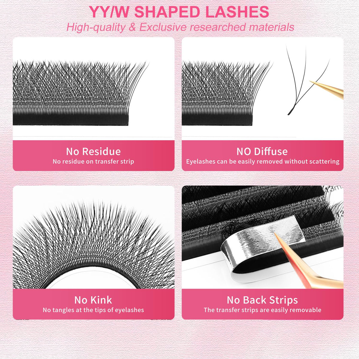 W Lash Extensions Supplies 3D Eyelash Extensions W Shape 0.07mm Thickness C Curl 10mm Premade Fans