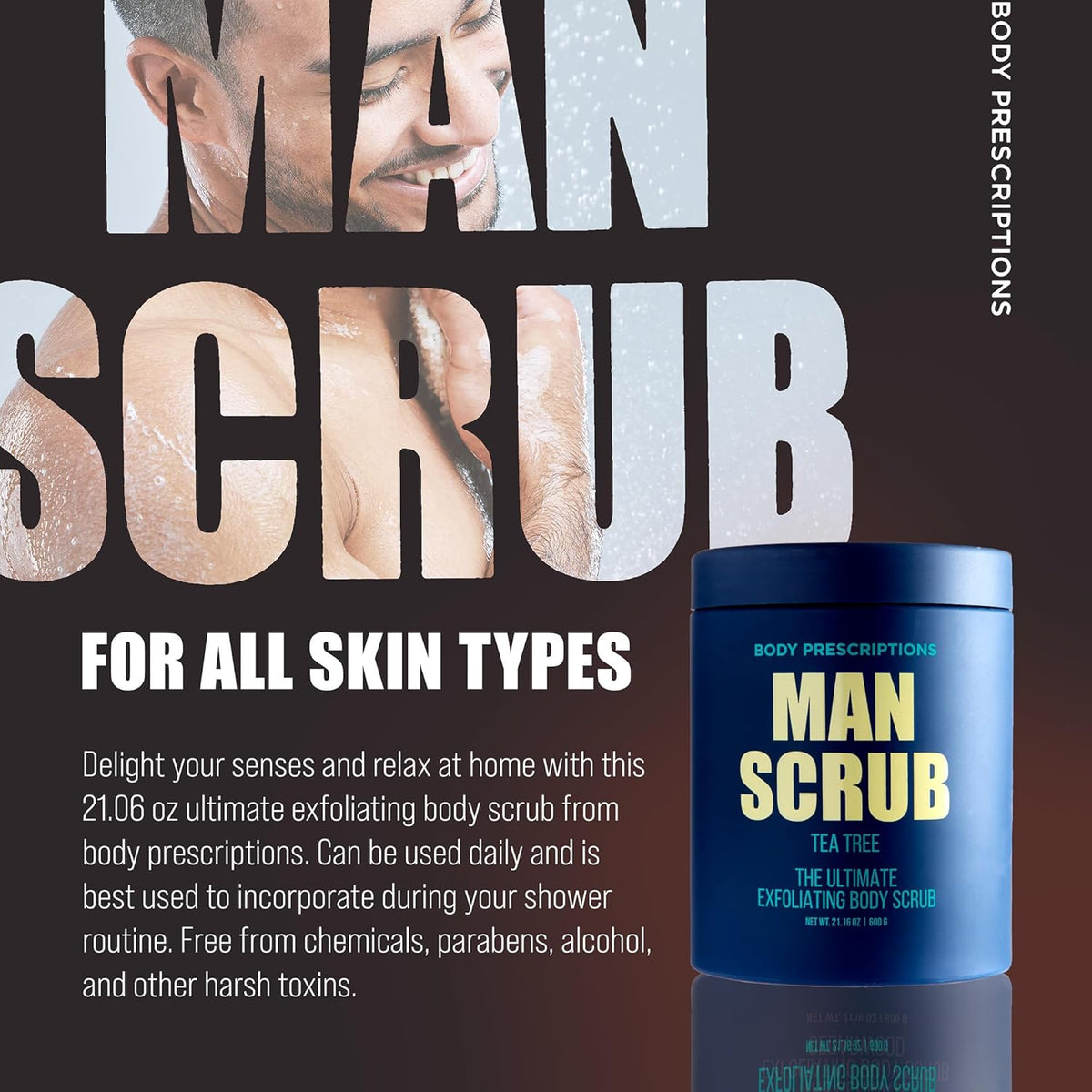 Body Prescriptions Men’s Exfoliating Body Scrub – Ultimate Skin Cleansing Wash in Jar with