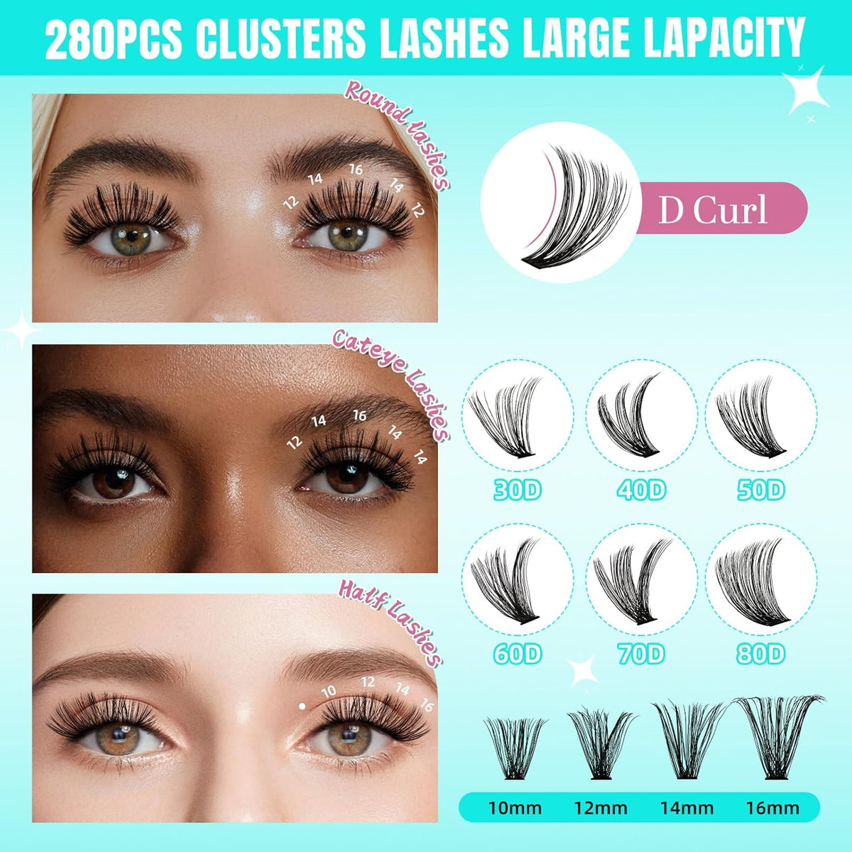 Lash Clusters Wispy 280PCS Eyelash Extension 60D Cluster Lashes Individual Lashes DIY Lash