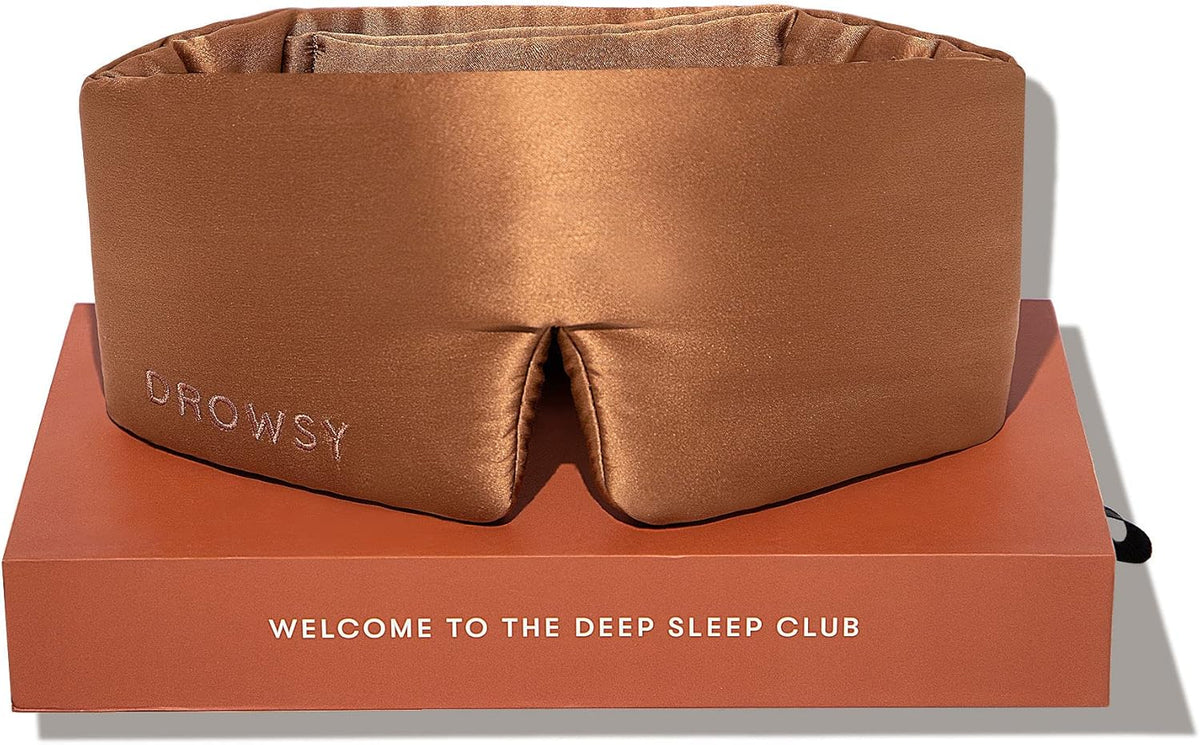 DROWSY Silk Sleep Mask. Face-Hugging, Padded Silk Cocoon for Luxury Sleep in Total Darkness.