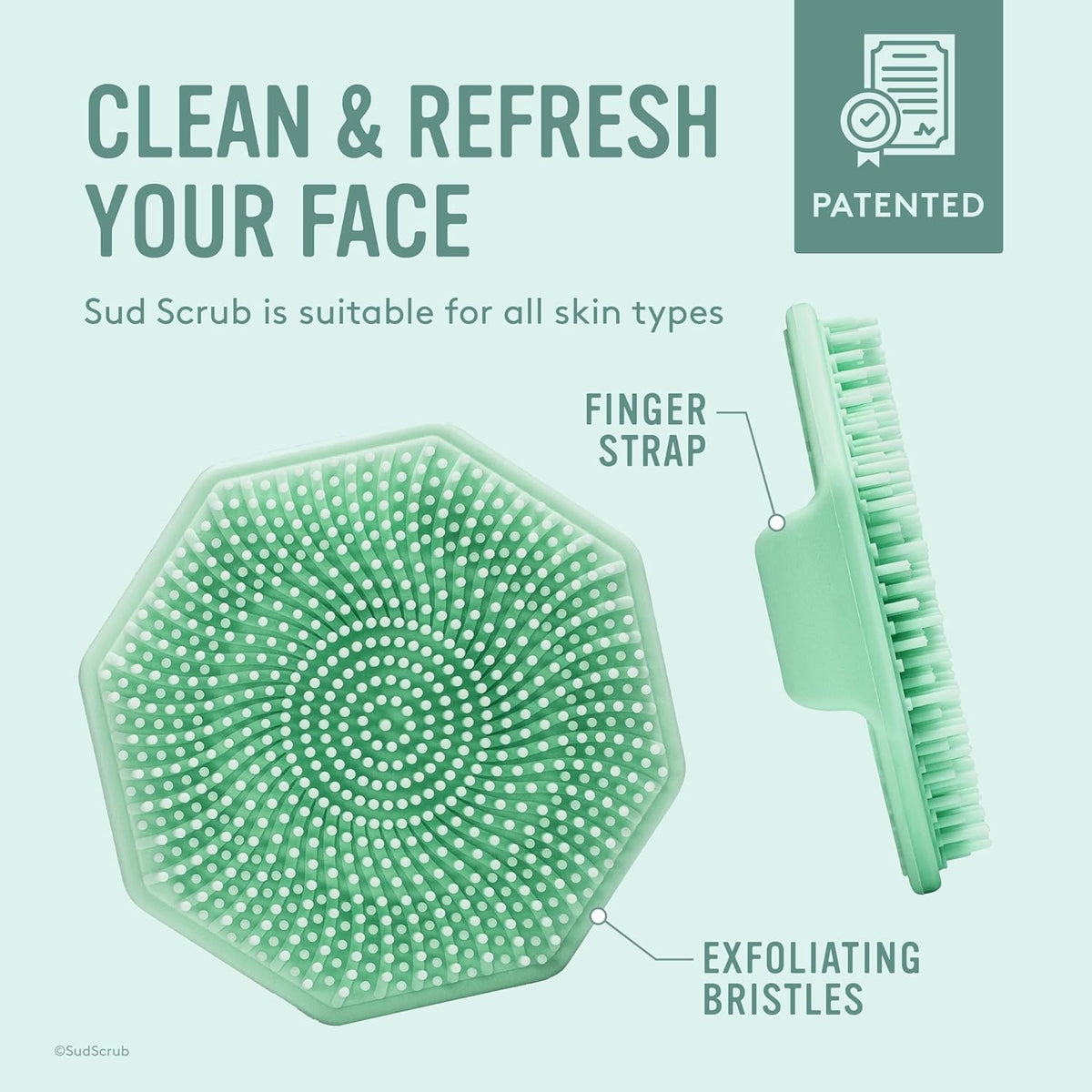Sud Scrub® Antimicrobial Silicone Face Scrubber, 1 Pack, Gentle Face Exfoliator for Sensitive Skin