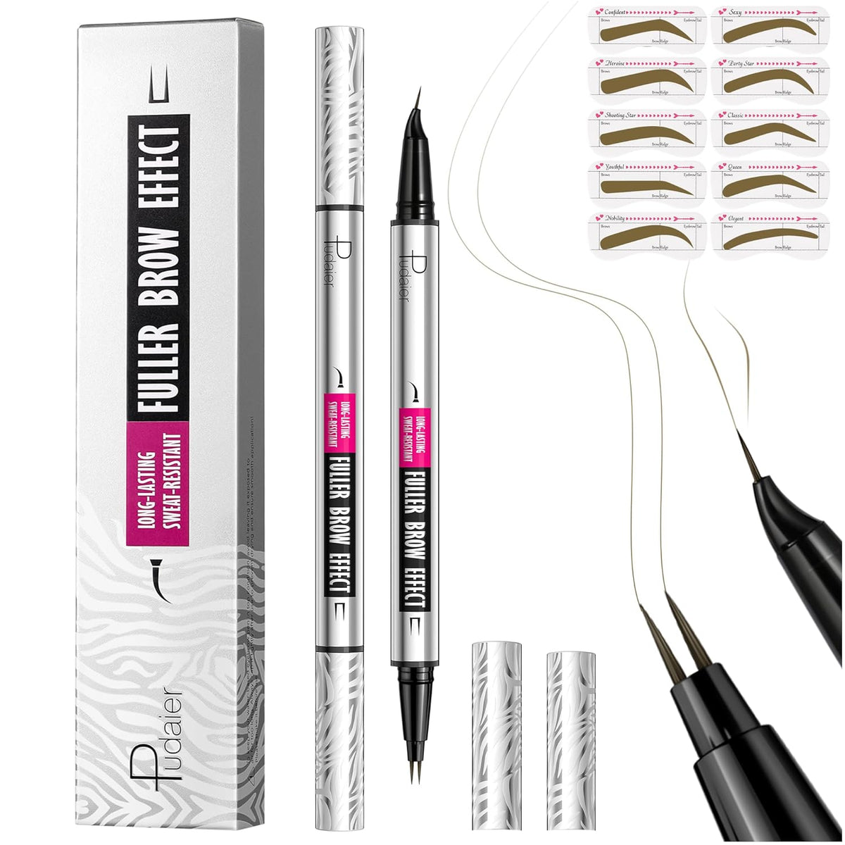 2 Pack 2 Fine Tip Eyebrow Pen, Waterproof Filling Faux Brow Makeup Pencils for Women with Precise