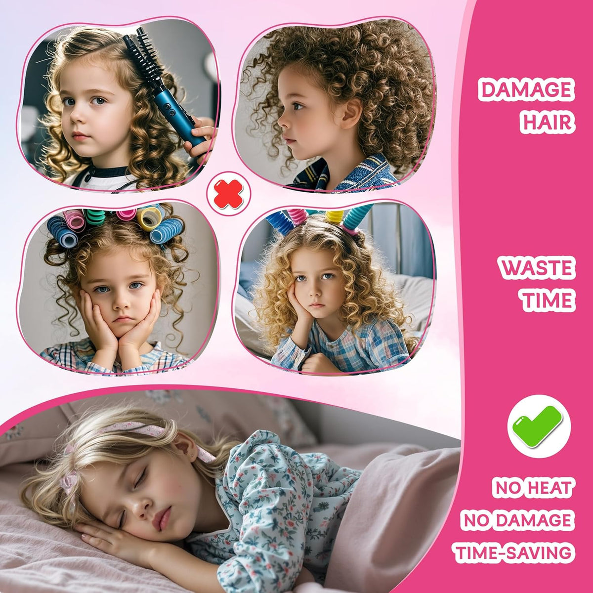 Girls Heatless Curls Overnight, Kids Unicorn Hair Rollers with Hair Clips, Hair Accessories for