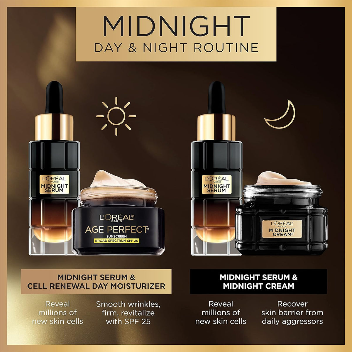 L'Oreal Paris Age Perfect Anti-Aging Midnight Face Serum, Reduce Wrinkles 1oz + Eye Cream Sample
