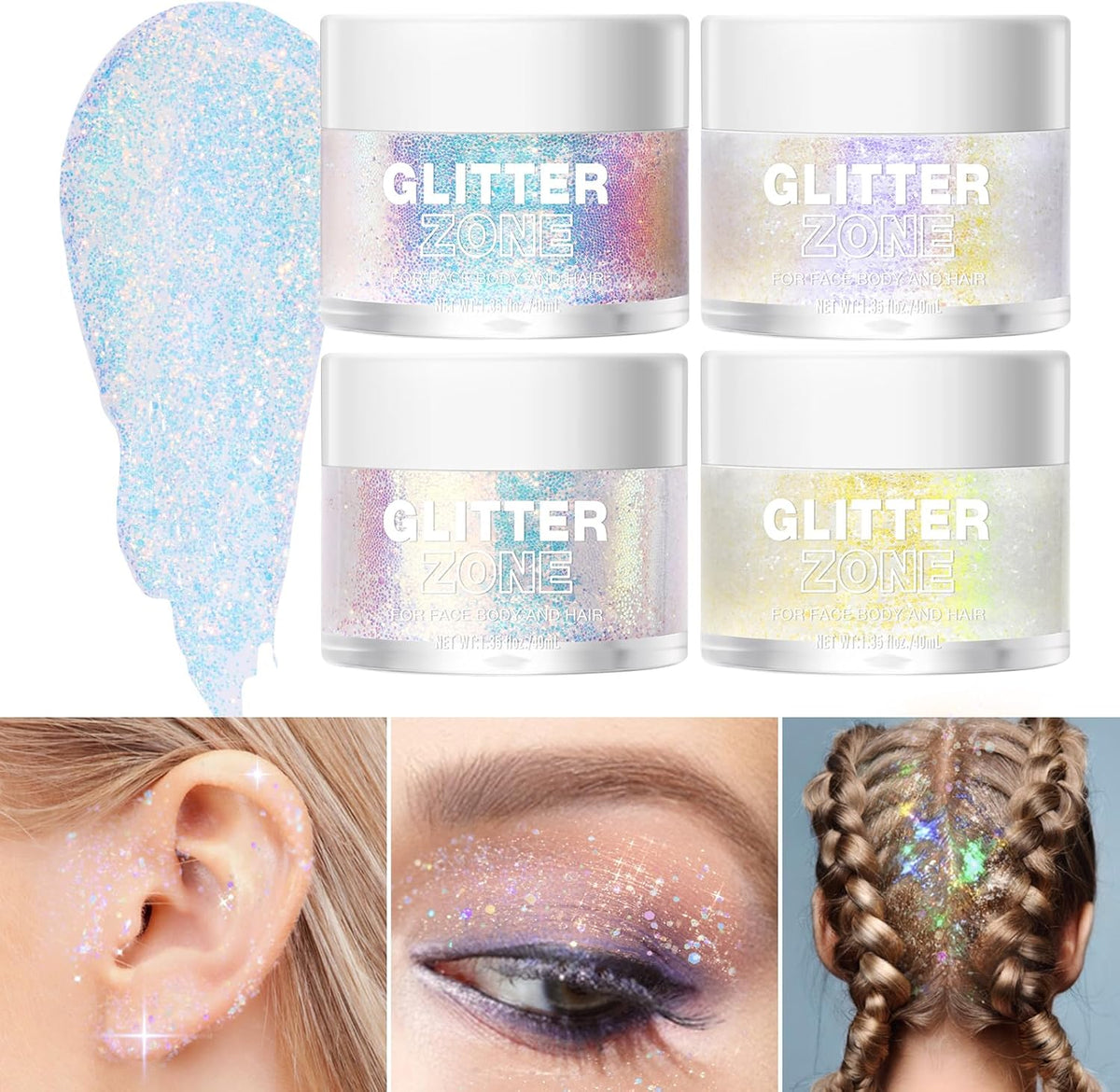 LANGMANNI Holographic Body Glitter Gel for Body, Face, Hair and Lip.Color Changing Glitter Gel