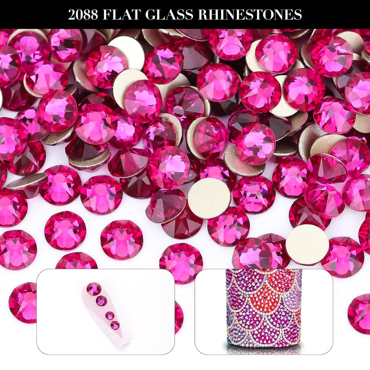 Novani Fuchsia Rhinestones 1440pcs Flat Back Round Rhinestone Style 2088 Sparkly Crystal Gemstones