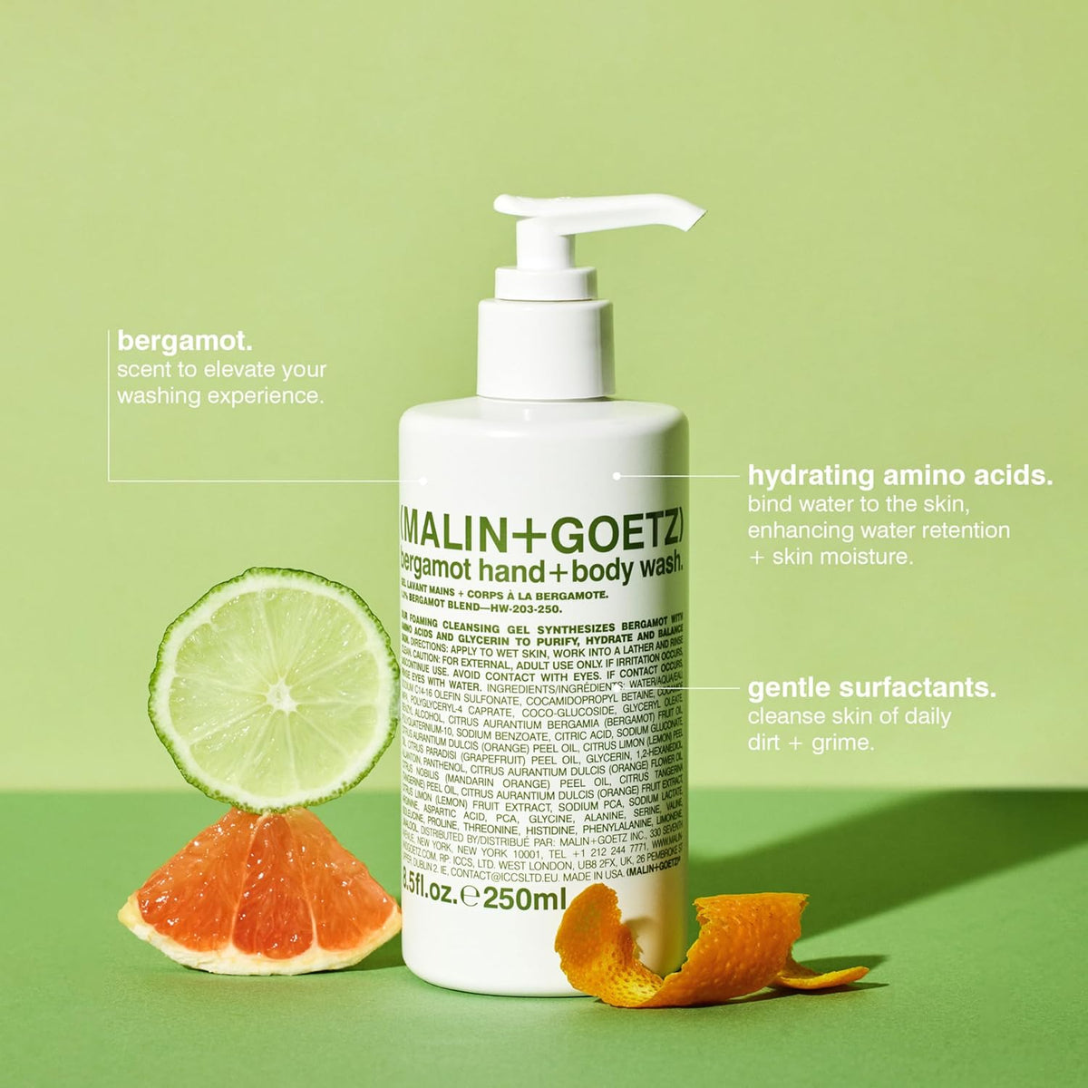 MALIN+GOETZ Women's Bergamot Hand + Body Wash, Clear, 8.45 Fl Oz (Pack of 1)
