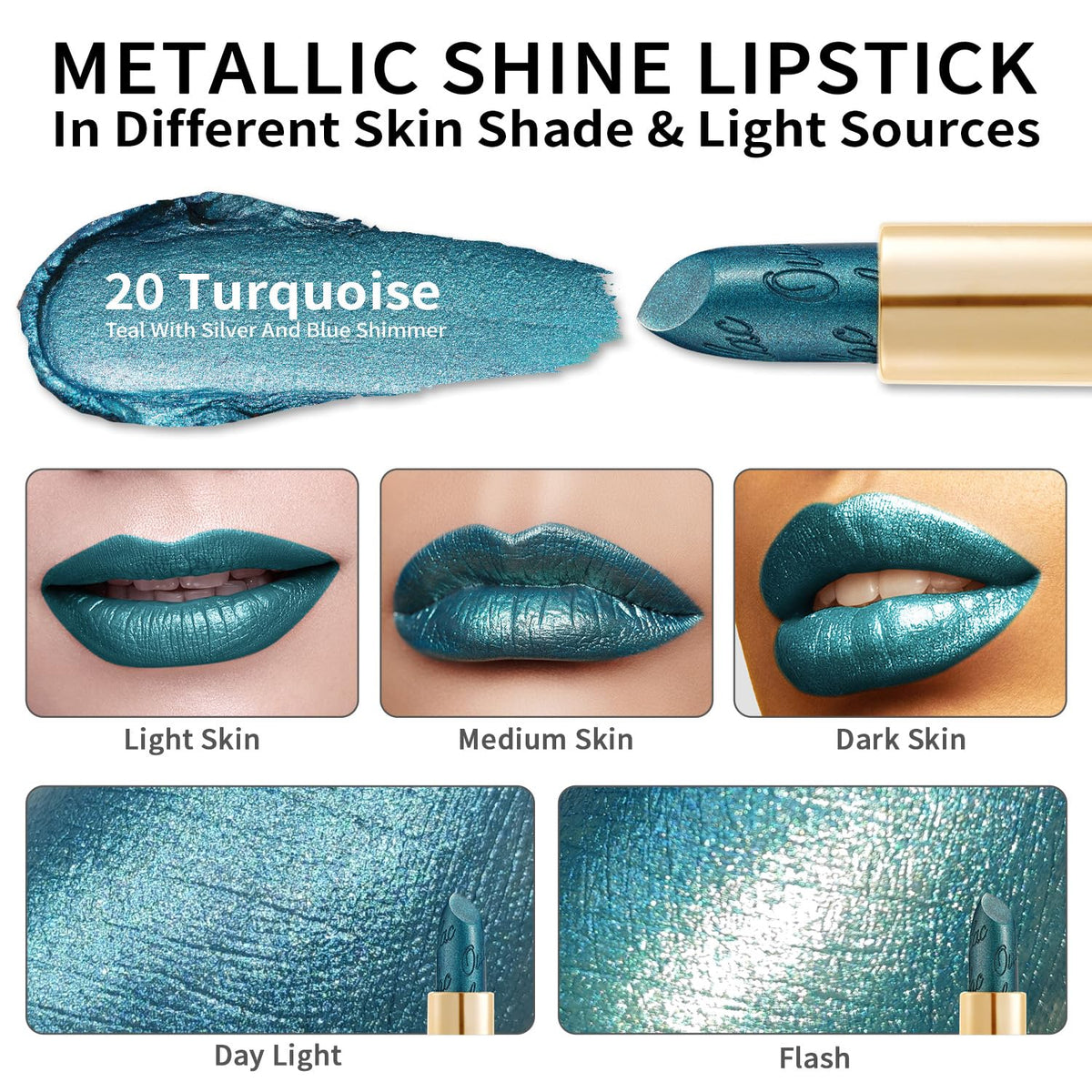 Oulac Metallic Green Lipstick for Women with Metallic 3D Shine, Lightweight Hydrating Formula