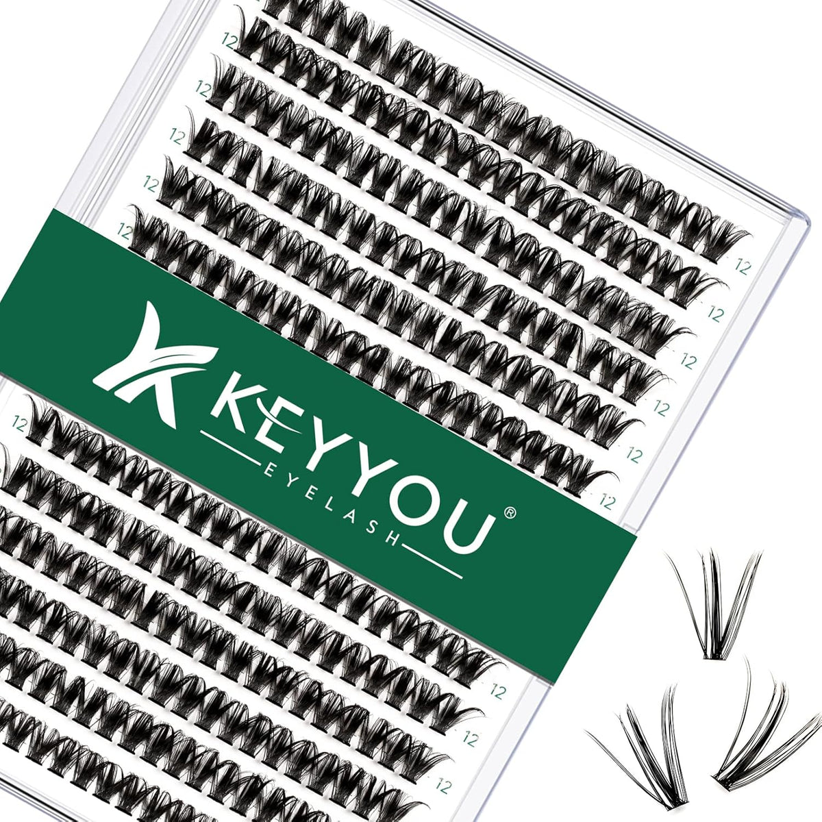 Lash Clusters 300pcs Individual Lashes 50D 0.07C Curl 12mm DIY Eyelash Extension KEYYOU Large Tray