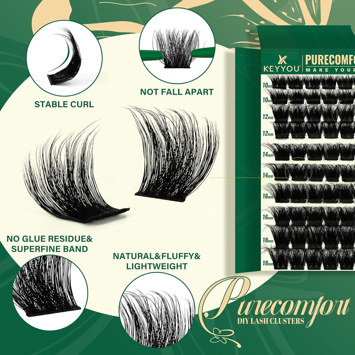 KEYYOU Lash Clusters 120pcs Eyelash Clusters 10-18mix D Curl Cluster Lashes Thick Super Soft Wispy