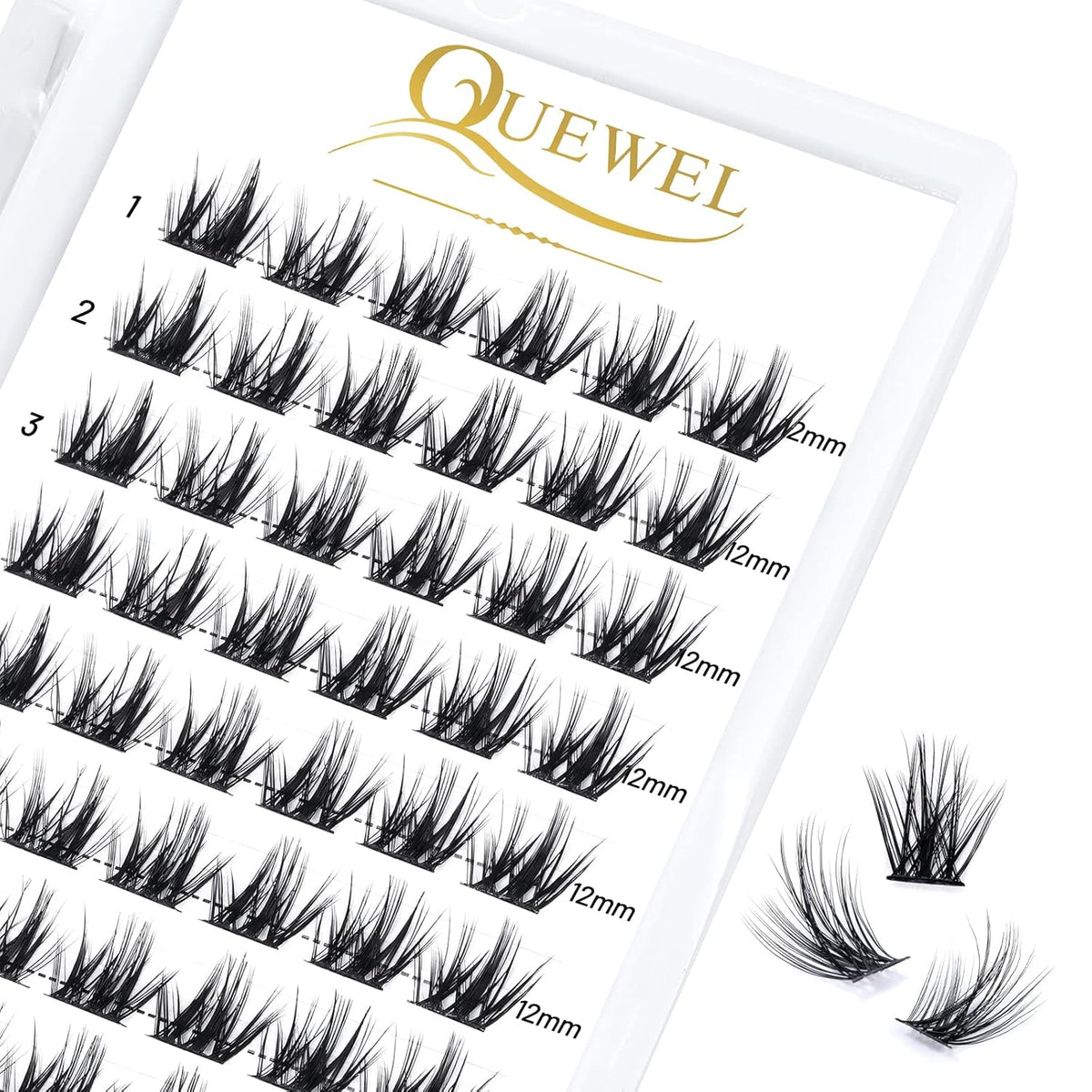 QUEWEL Cluster Lashes 72 Pcs Wide Stem Individual Lashes C/D Curl 8-16mm Length DIY Eyelash