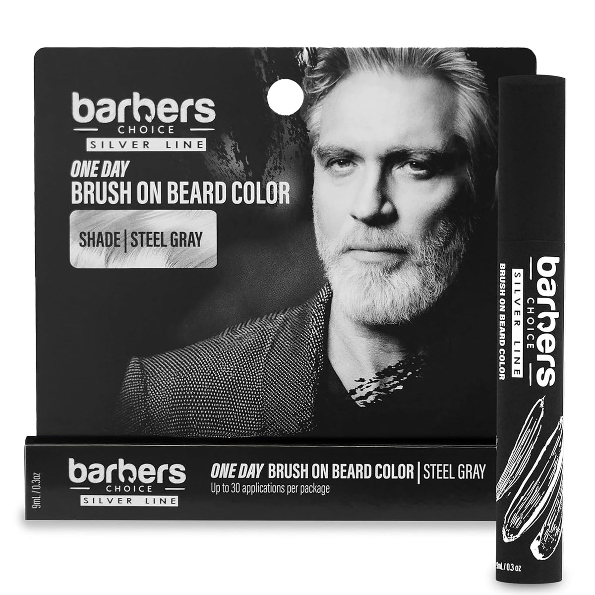 Barbers Choice Silver Line, Facial Hair Brush on Temporary Color for Silver Fox Men- Instantly