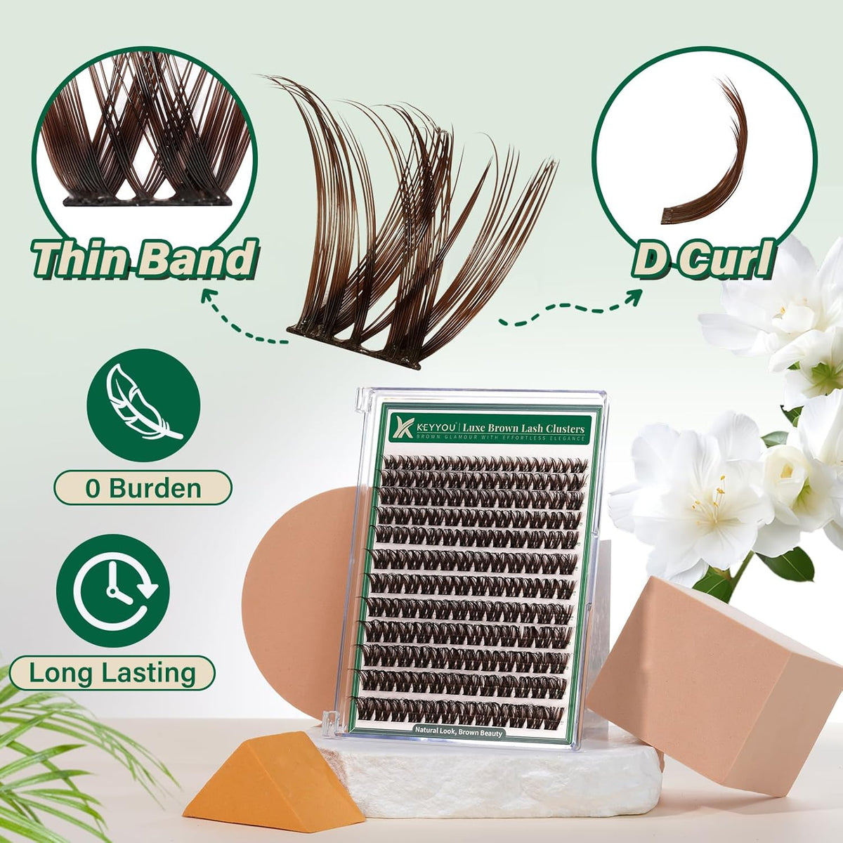 KEYYOU Brown Lash Clusters 144pcs Eyelash Clusters 8-18MIX D Curl Cluster Lashes Soft Wispy Lash