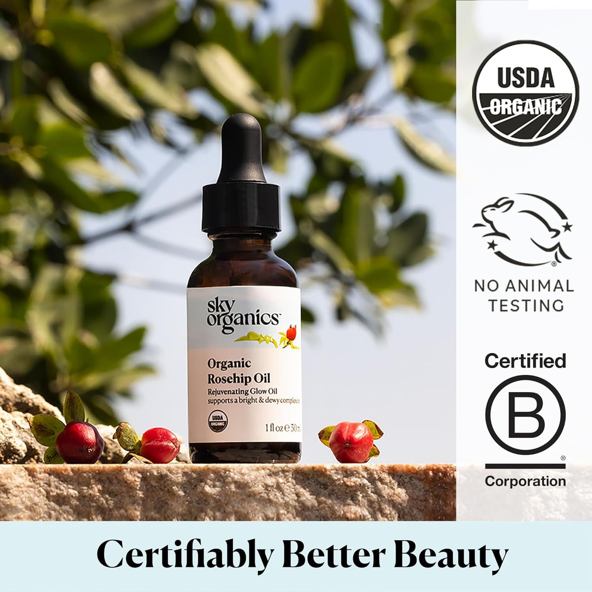 Sky Organics Organic Rosehip Oil (1oz) Cold-Pressed Rosehip Seed Oil, Anti-aging Face Oil