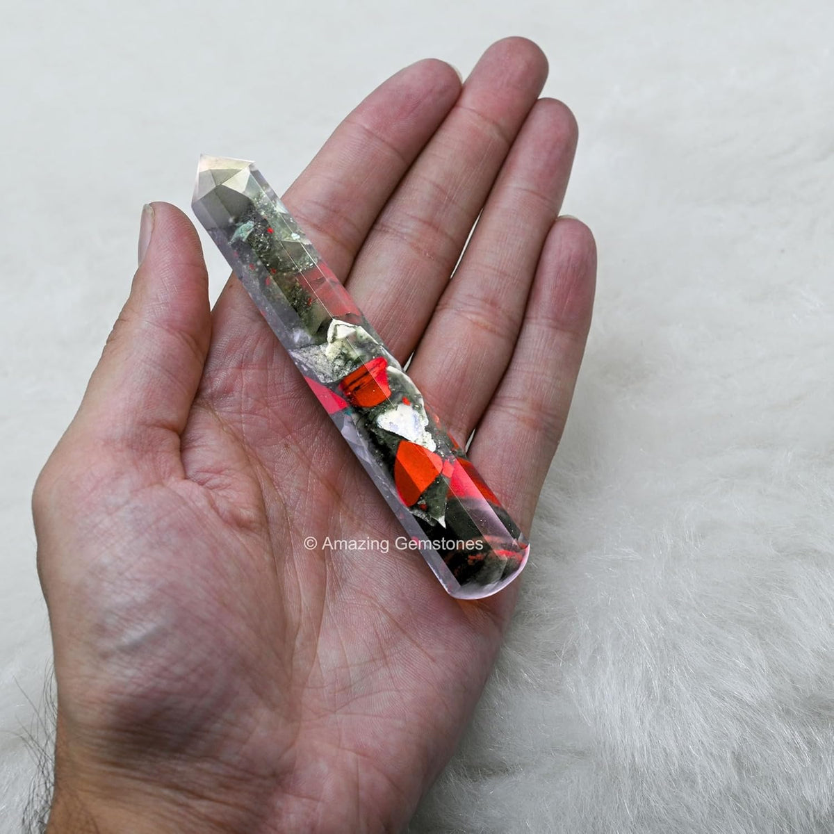 Amazing Gemstone African Bloodstone Crystal Wand Massage Stick - Pelvic Wand Gua Sha for Adults