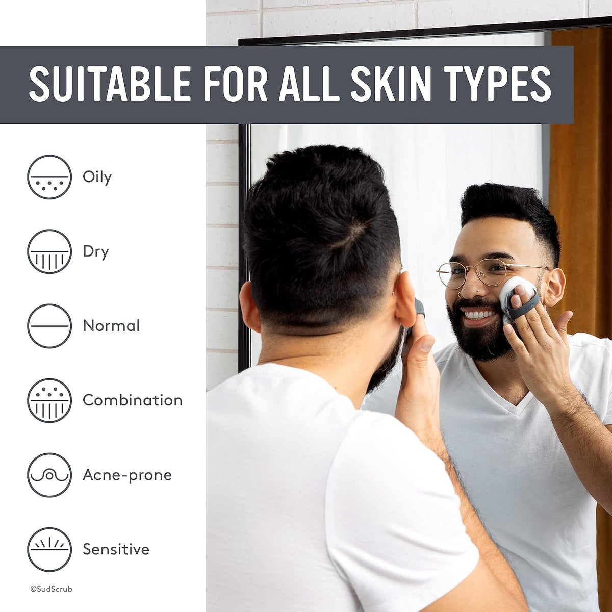 Sud Scrub® Antimicrobial Silicone Face Scrubber, 1 Pack, Gentle Face Exfoliator for Sensitive Skin