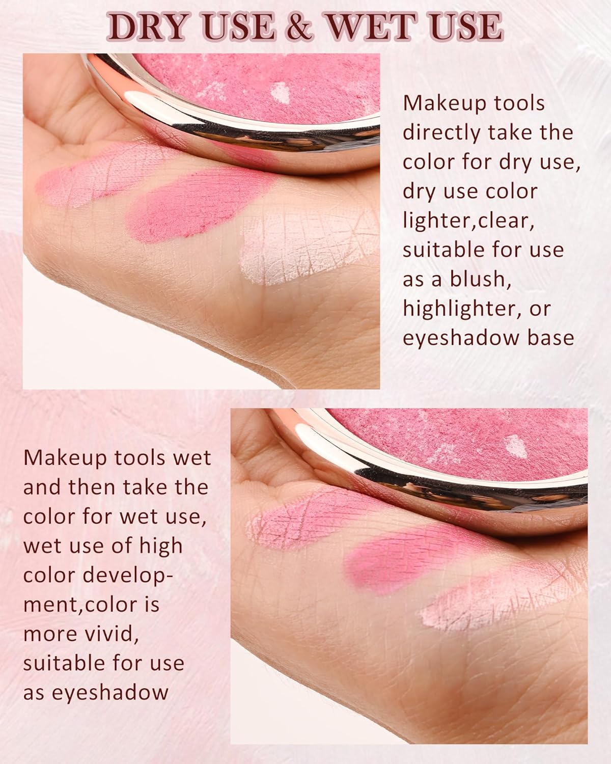 Baked Powder Blush, Glow Marbleized Blush Powder Palette,Lightweight Shimmery Facail Blusher for