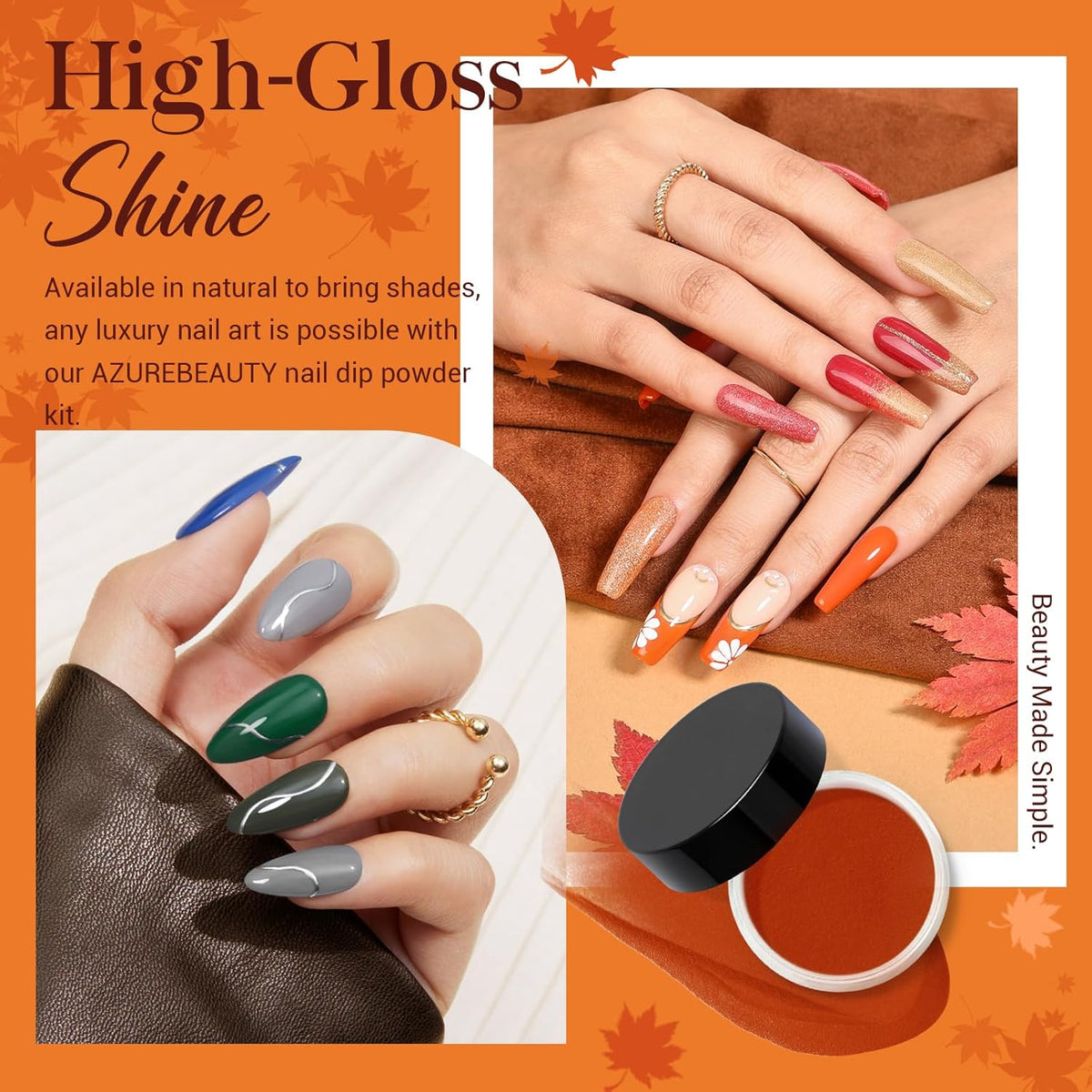 AZUREBEAUTY Dip Powder Nail Kit Starter Fall Autumn Orange Green Glitter Red 20 Colors Acrylic