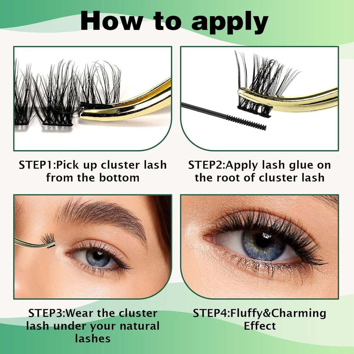 Lash Clusters 96pcs Individual Lashes D Curl 12mm Eyelash Clusters KEYYOU Volume Wispy Lash